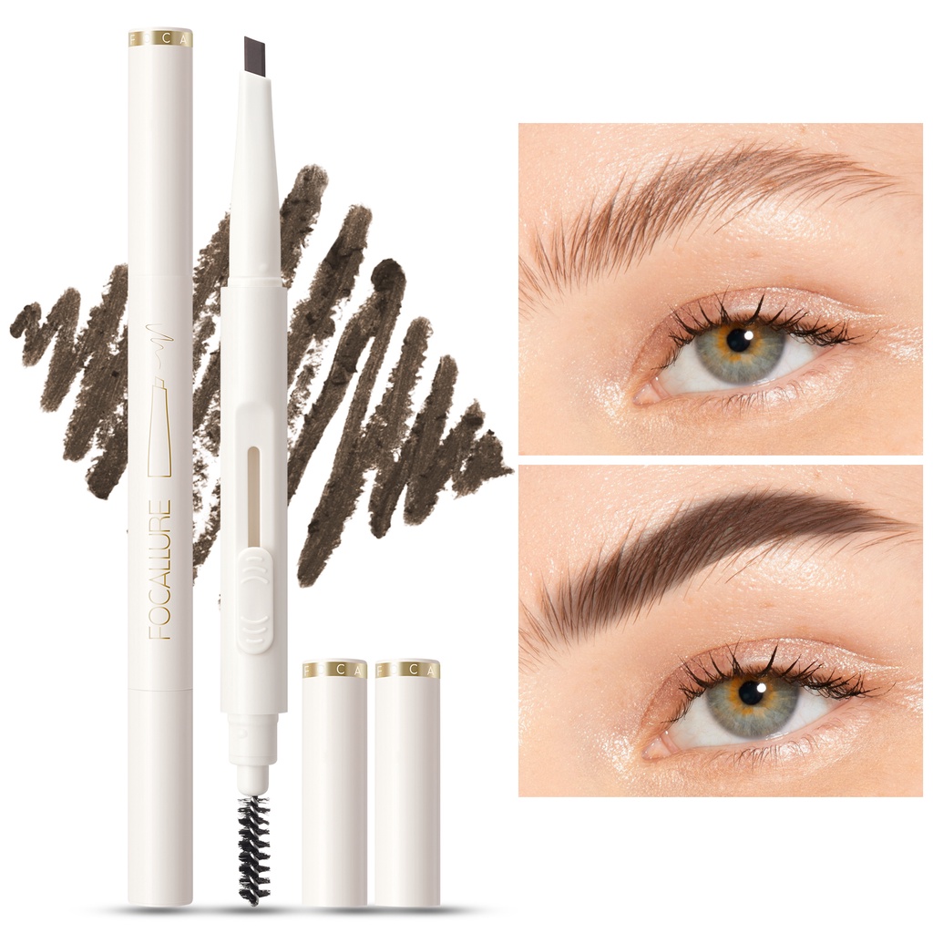 Focallure Tahan Air Sliding Eyebrow Pencil Pigmen tinggi Soft and Smooth Lasting Up to 12 Hours #ConfidenceHalo