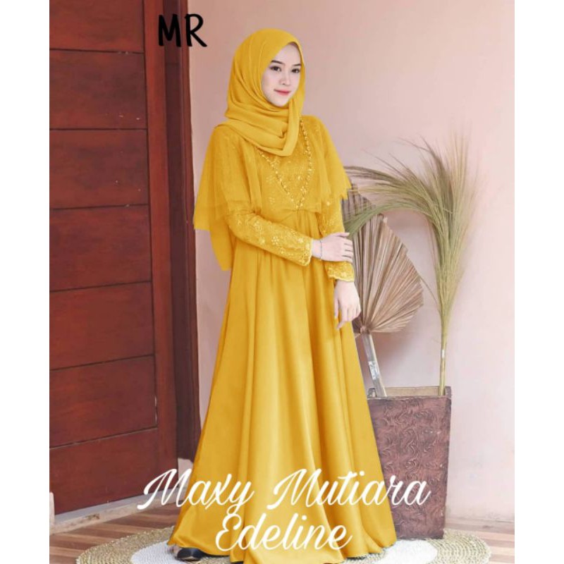 MAXY EDELINE MUTIARA, MOSCREPE BRUKAT, GAMIS HIJAB MUSLIM, MAXY DRESS, 3 UKURAN