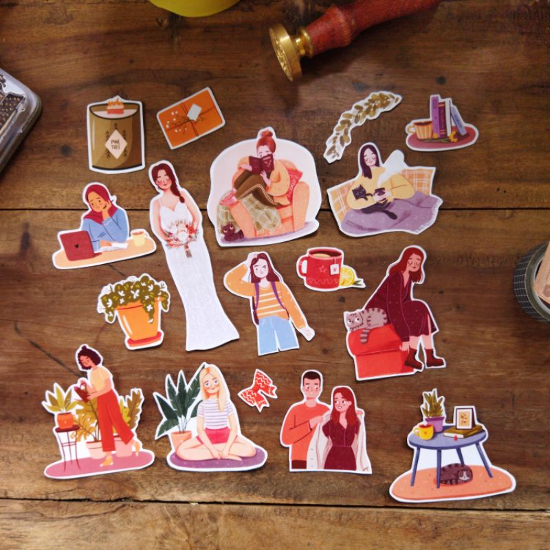 

[ELSTOR07] 17 PCS Stickers GIRLS Journaling Sticker Aesthetic Deco Cartoon Art Journal