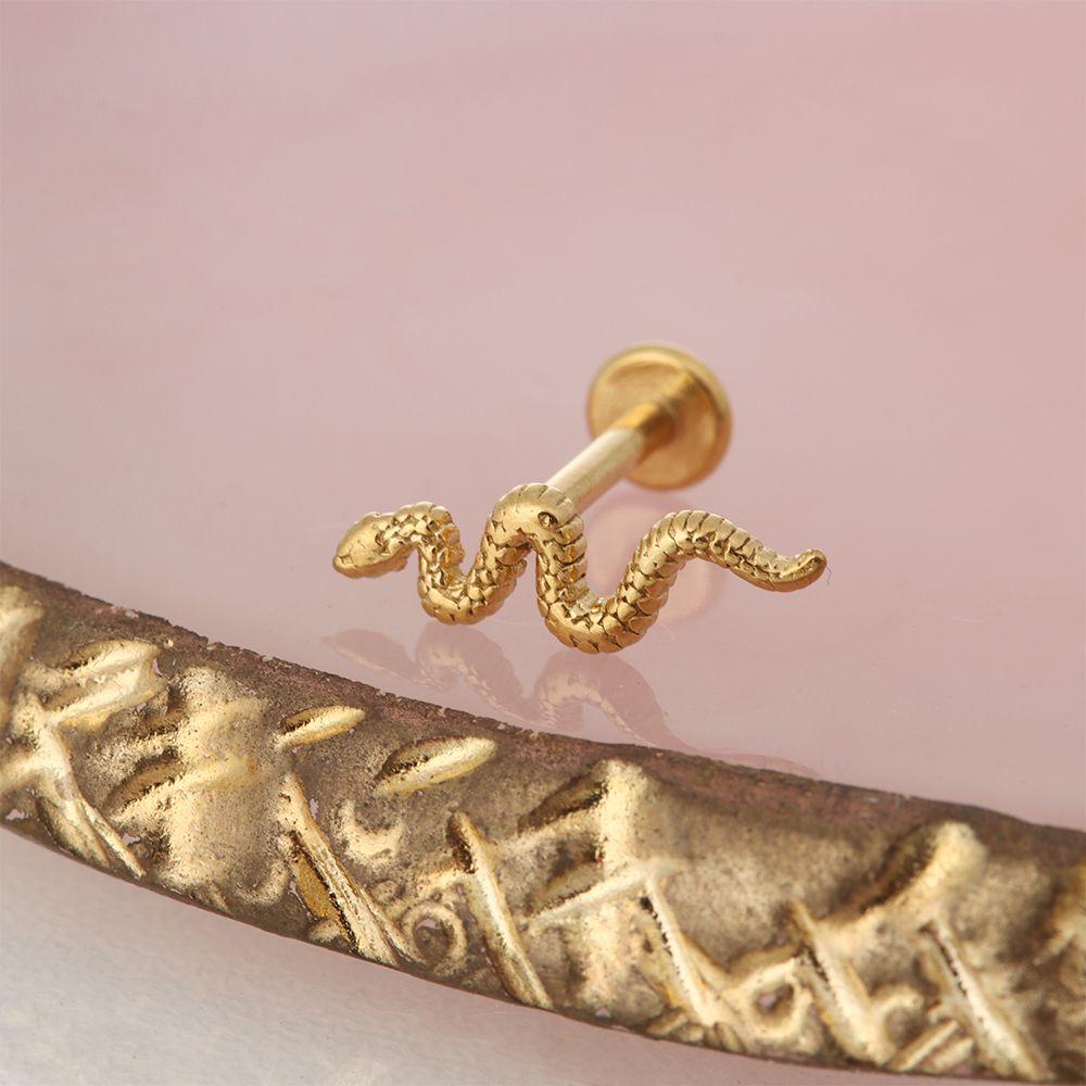 ❈ROWAN❈ 1pcs Flat End Lip Nail Earring Piercings Piercing Jewelry Ear Stud Safe and Non-toxic Snake Shape Implant Grade Steel Body Decoration Lip Rings