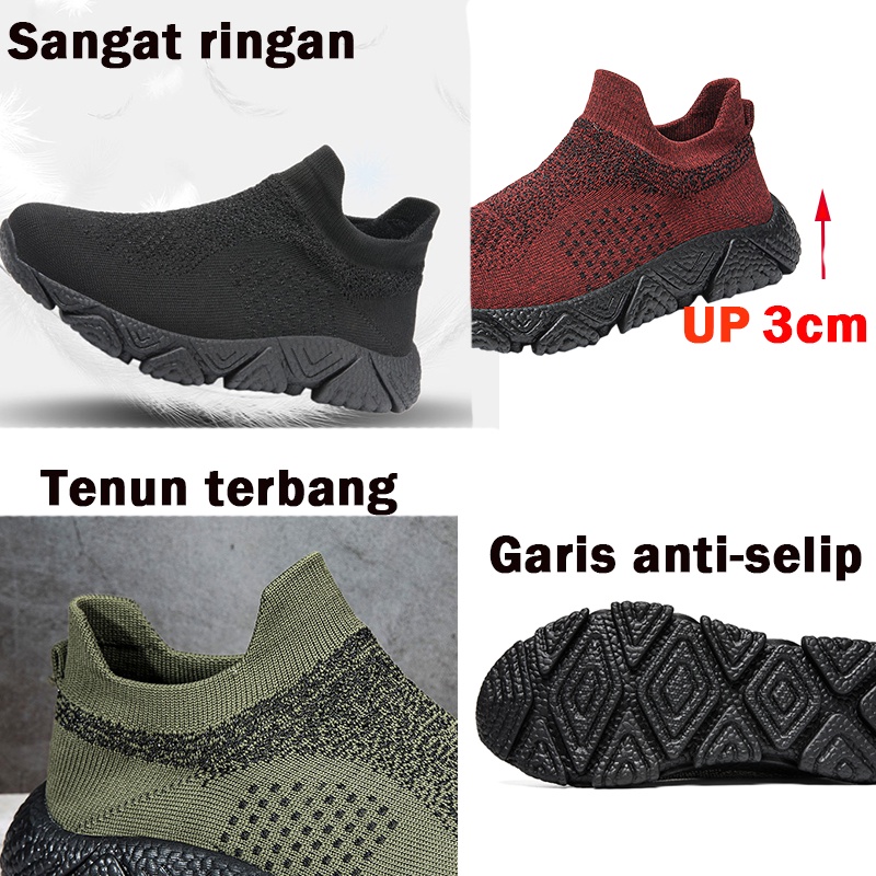 Sepatu pria Slip on pria sepatu Sneakers kasual Sepatu kaus kaki bernapas impor Sepatu cowok ring