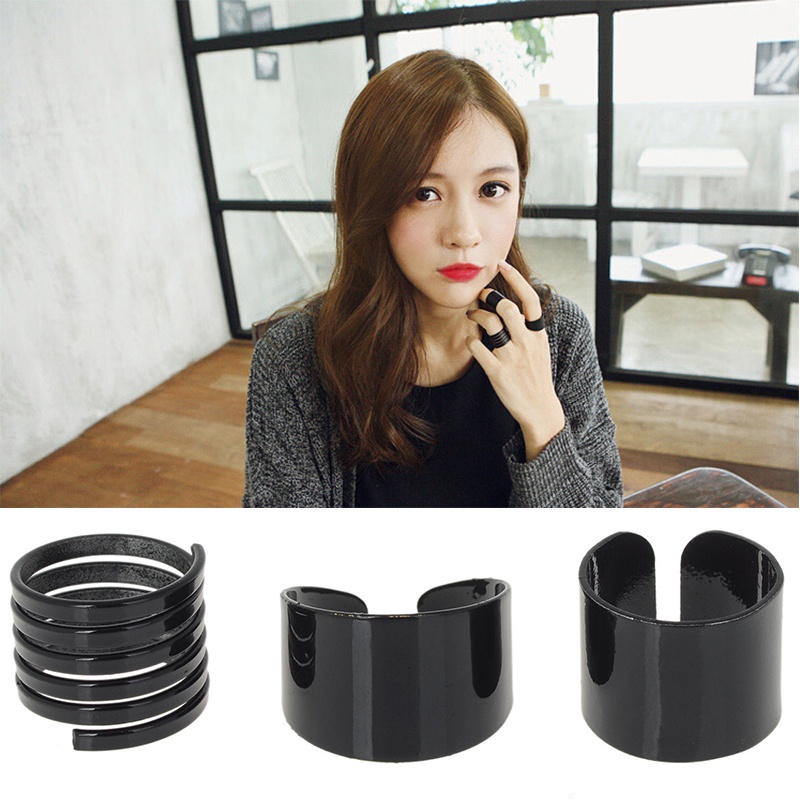 3pcs / Set Cincin Midi Model Terbuka Warna Hitam Untuk Wanita