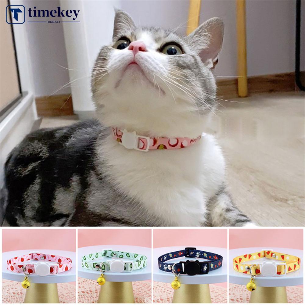 Timekey Kalung Leher Anjingkucing Peliharaan Bahan Katun Polyester Motif Print Buah Dengan Lonceng H5W7