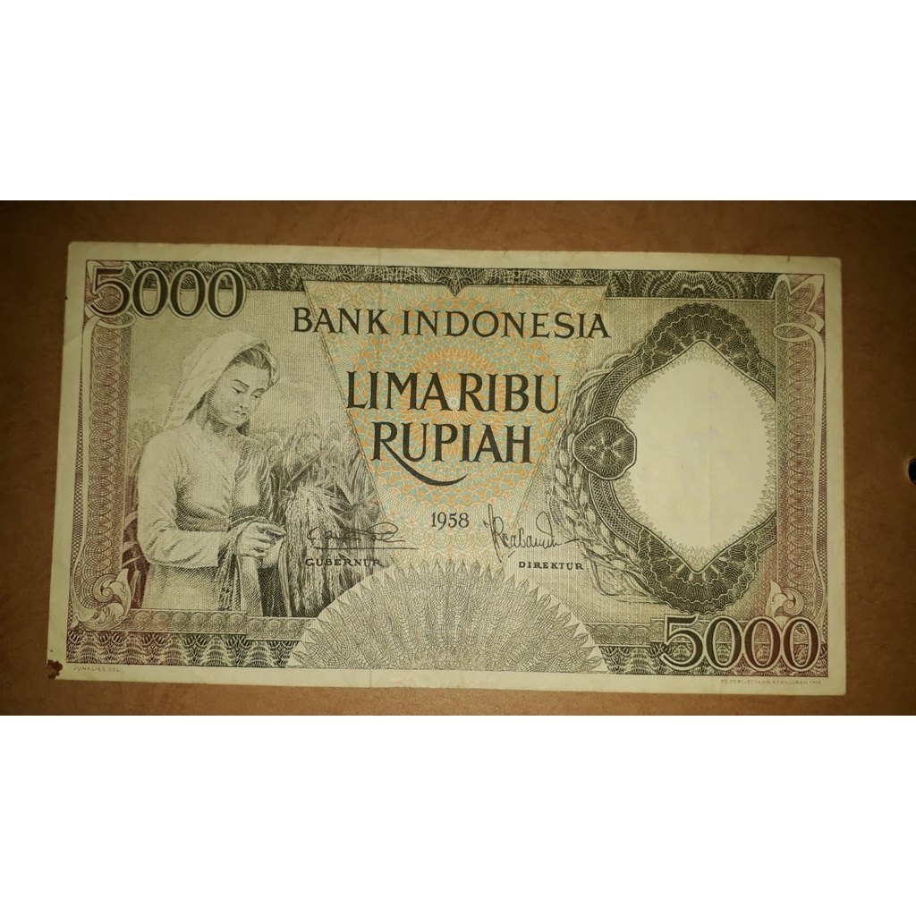 Uang kuno Asli 5.000 Rupiah tahun 1958 lumayan langka