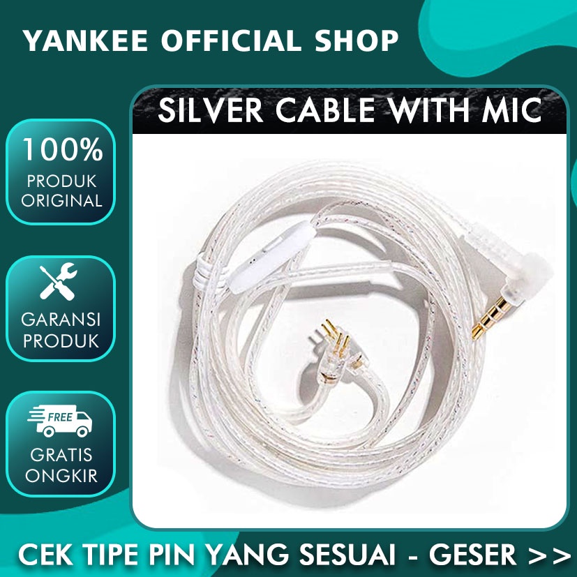 Jcally PJ2 Silver with Mic Kabel KZ zsn pro x kz edx kabel kz zs3 kz edx pro kz zst x kz dq6 kz cable with mic for cca nra alt kz az09 kz zex