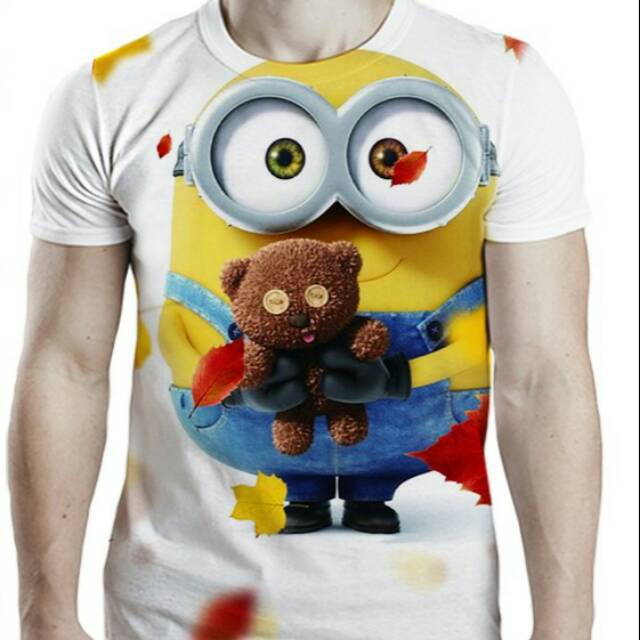  Baju  Kaos  Minion  and Bear 3D Fullprint Anak dan Dewasa 