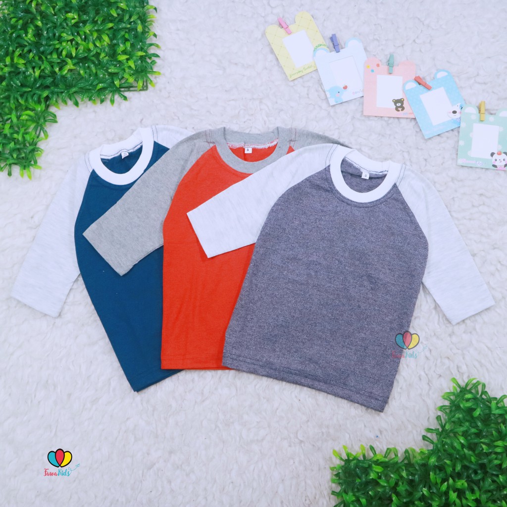 Kaos Reglan POLOS uk 4-5 Tahun / Baju Adem Atasan Lengan Panjang Laki Perempuan Kaos Murah Babycinnamon