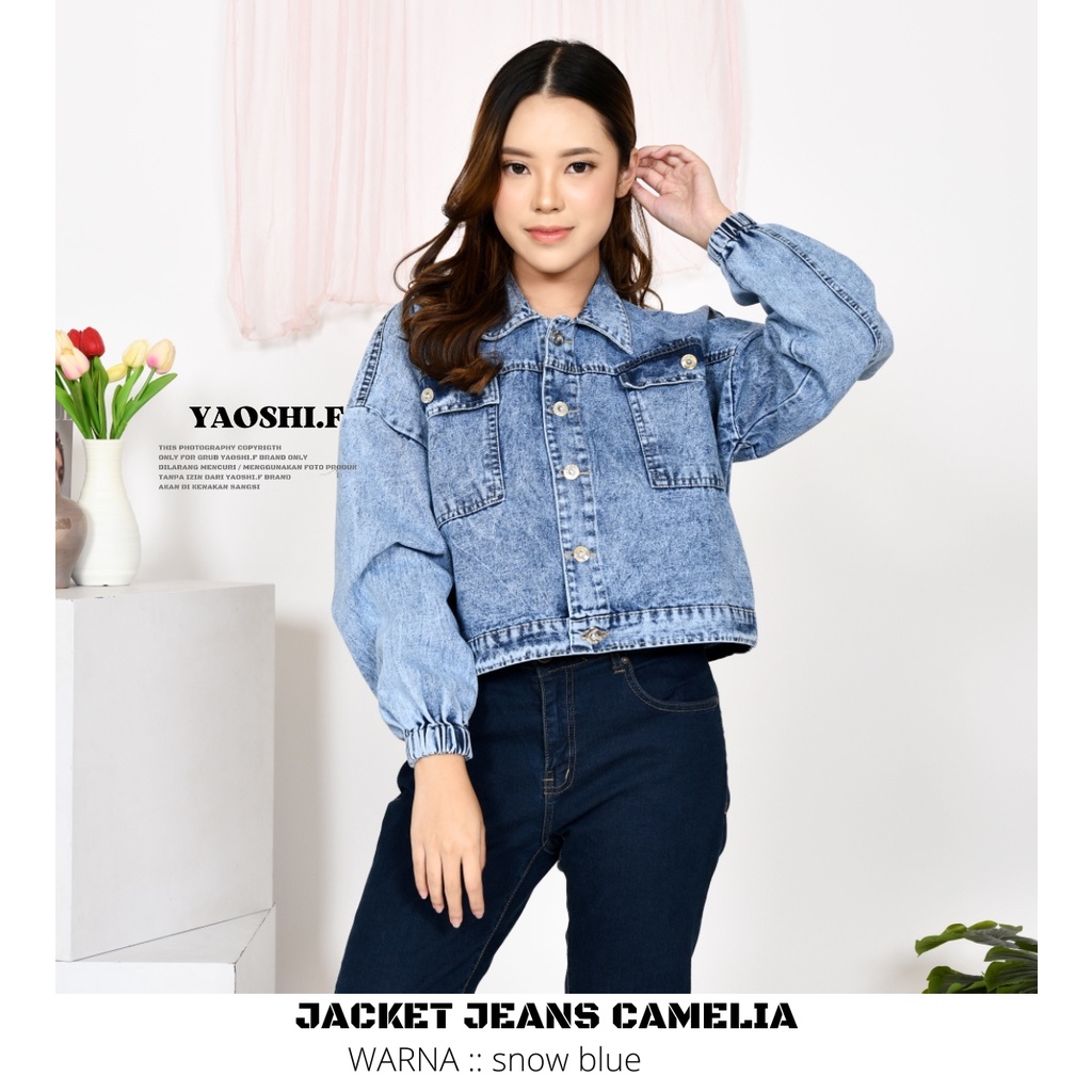 YAOSHI -JACKET DENIM/ JEANS -JAKET WANITA OVER SIZE- JACKET JEANS WANITA CAMELIA SAKU TUTUP