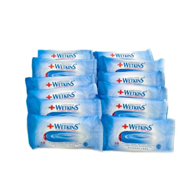 (PAKET HEMAT ISI 12) Tissue Basah Wetkins Antiseptic 10'S Tisu Basah Bayi Tisu Basah Antiseptic