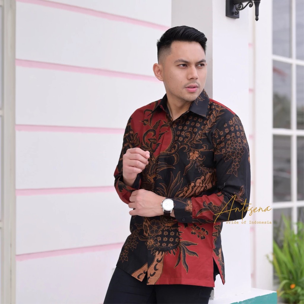 BAJU BATIK PRIA LENGAN PANJANG LAPIS FURING JAYANEGARA MERAH