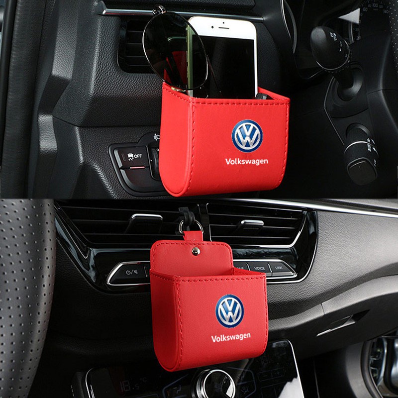 G-club - Tas Penyimpanan Handphone / Kunci / Kacamata Bahan Kulit Untuk Vent Ac Mobil Volkswagen Santana Beetle / VW CC / T-ROC / Golf 4 / 5 / 6 / 7n6 / Pasn5