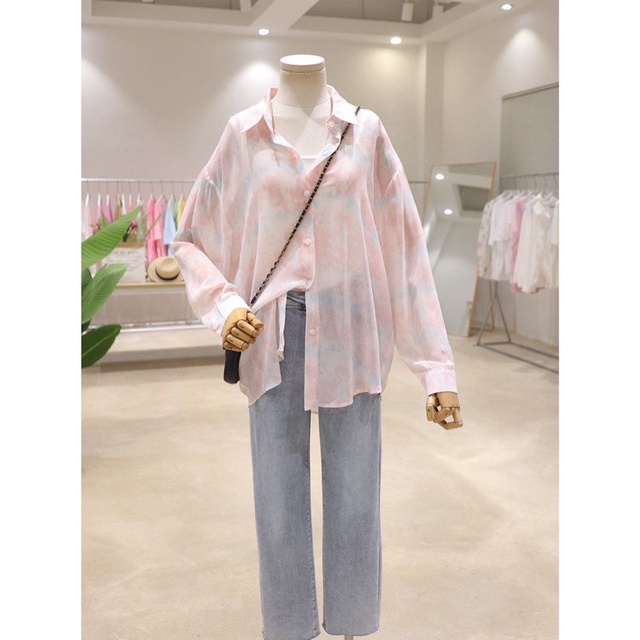 Kemeja Atasan Korea Tie dye Chiffon Ceruti Import Lengan Panjang Fashion Wanita