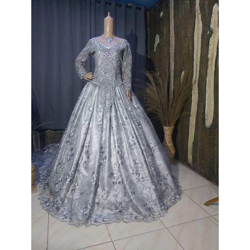 gaun pengantin mewah tile akar mutiara