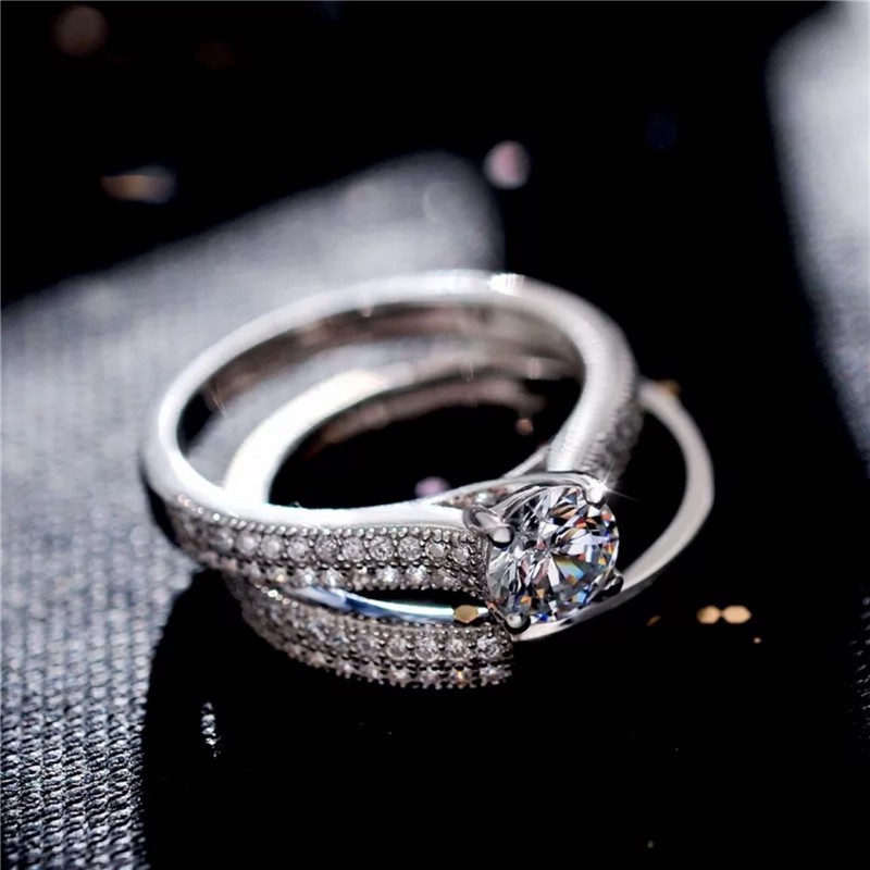 Set Cincin Pasangan Bahan Silver Dengan Micro Diamond Untuk Pasangan