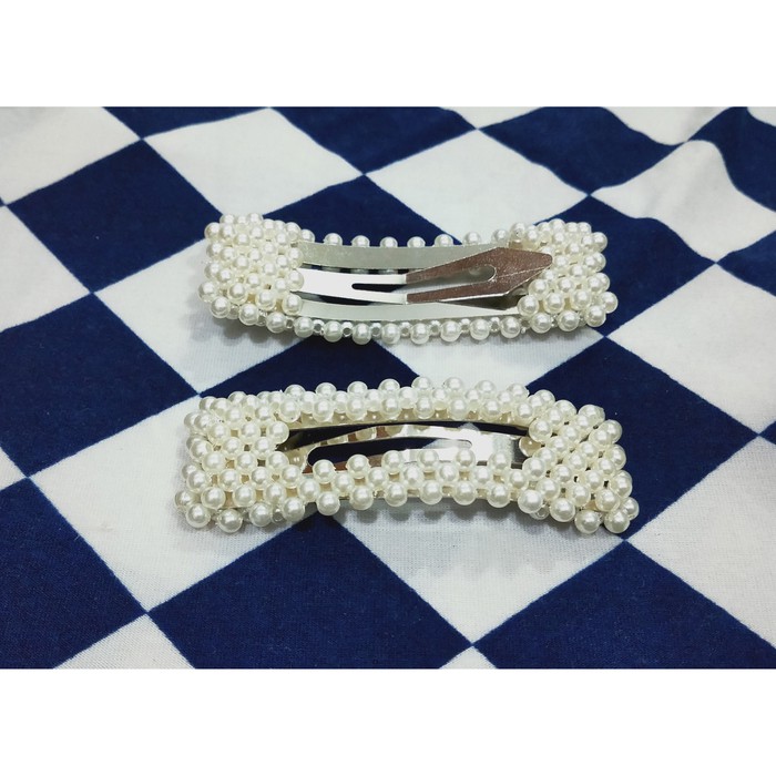 Jepit Rambut / Hairclip / Hairpin Mutiara Fashion Korea Btk Kotak - SILVER