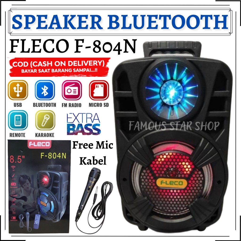 Speaker Bluetooth MP3 FLECO F 804N / Speaker Salon Bass / Speaker FLECO F-804N / Speaker Radio FM / Speaker Terbaru / Speaker No Sember / Speaker Full Bass | FMS