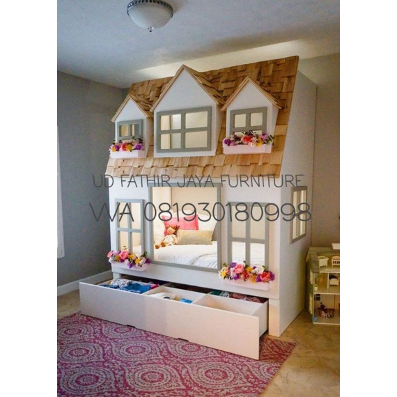 Bedhouse dipan anak custom unik elegan bahan kayu jati Belanda 100x200x300