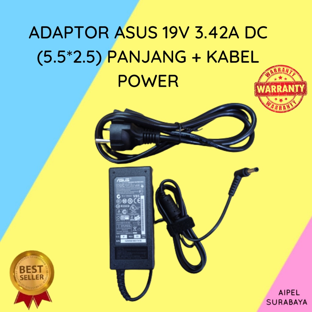 ASUS193425525PKP | ADAPTOR ASUS 19V 3.42A DC (5.5*2.5) PANJANG + KABEL POWER