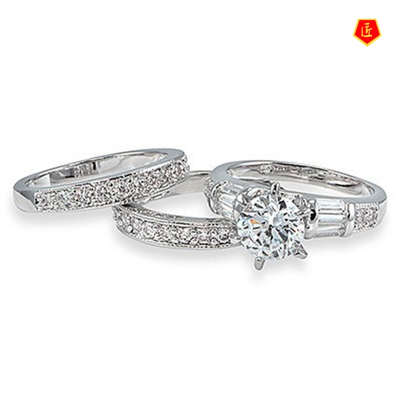 [Ready Stock]Creative Moissanite Micro Rhinestone Three Ring Set Elegant Graceful Personality