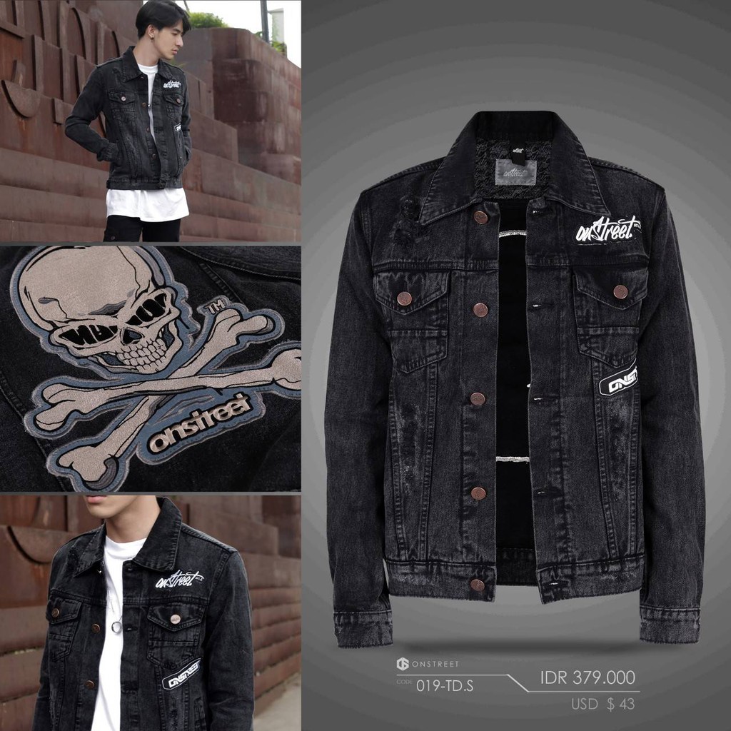 JAKET JEANS PRIA / JAKET TRUCKER DENIM SKULL ONSTREET (BLACK WASH)