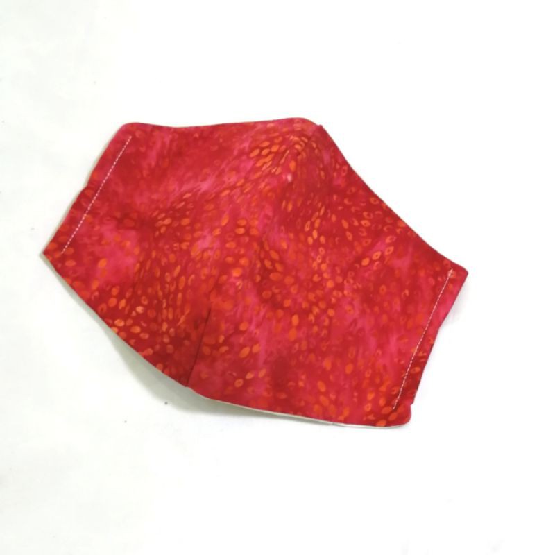 Masker 3 lapis bersaku batik merah dots (full cotton thread count 250 face mask)