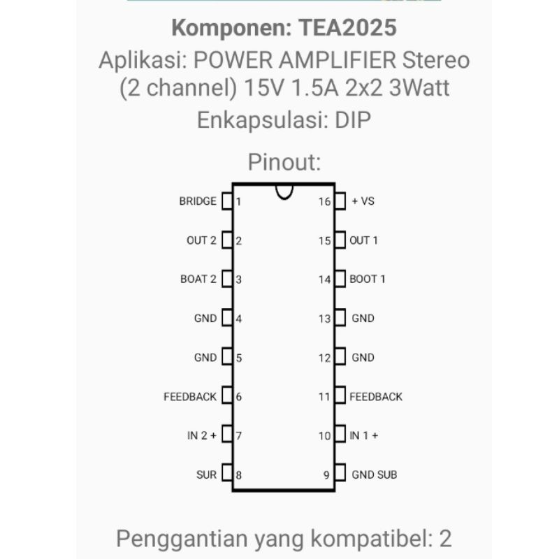 IC TEA2025B TEA2025 TEA 2025 DIP-16 STEREO AUDIO AMPLIFIER