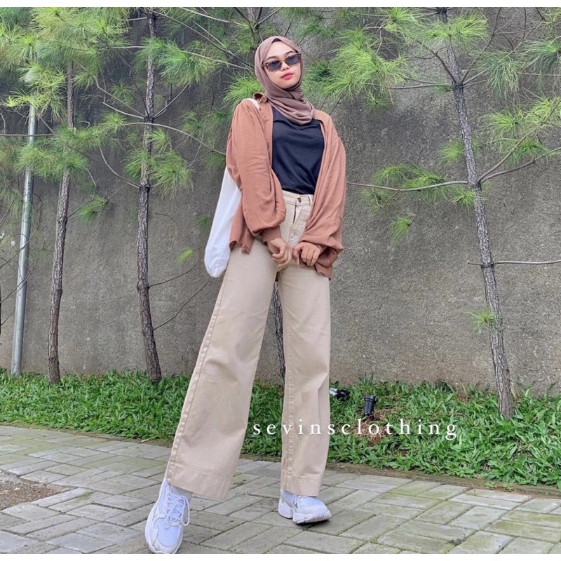 ELEGAN  Sevins - celana panjang highwaist kulot jeans latte/kulot jeans cream/kulot wanita