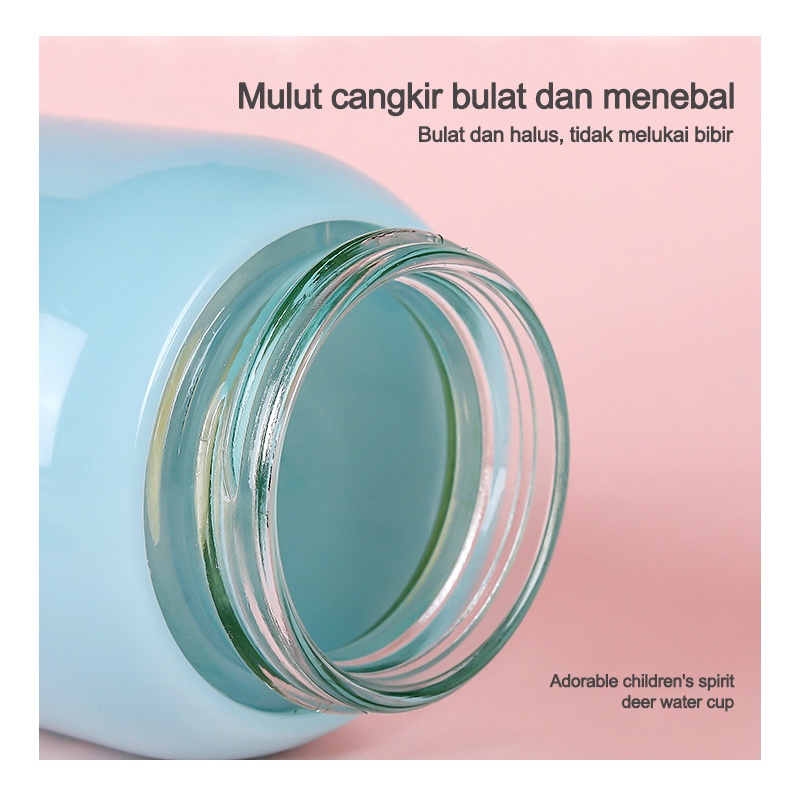 HIPPO LAND Botol Minum Tanduk Rusa Tali Sedotan/ Botol Minum Anak Lucu 380 ML Anti Tumpah Anti Pecah BPA FREE 199