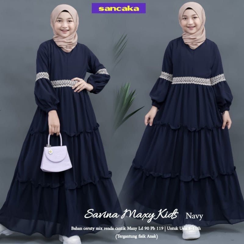 INVINOV - Baju gamis anak dan tanggung usia 8-16 tahun bahan ceruty bebidol mix renda full puring