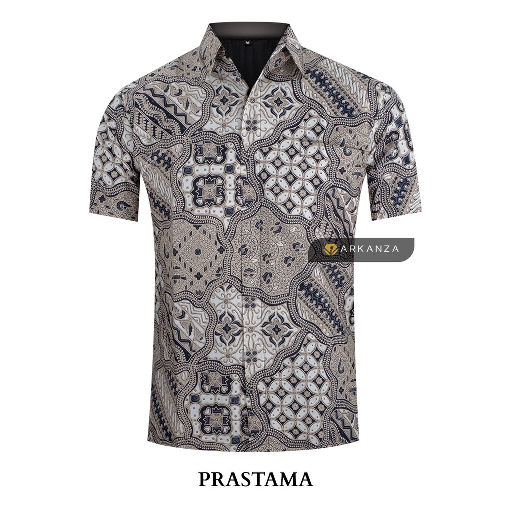 BATIK ARKANZA Motif PRASTAMA Hem Atasan Kemeja Baju Batik Pria Cowok Produsen Slimfit Memakai Furing Lengan Panjang