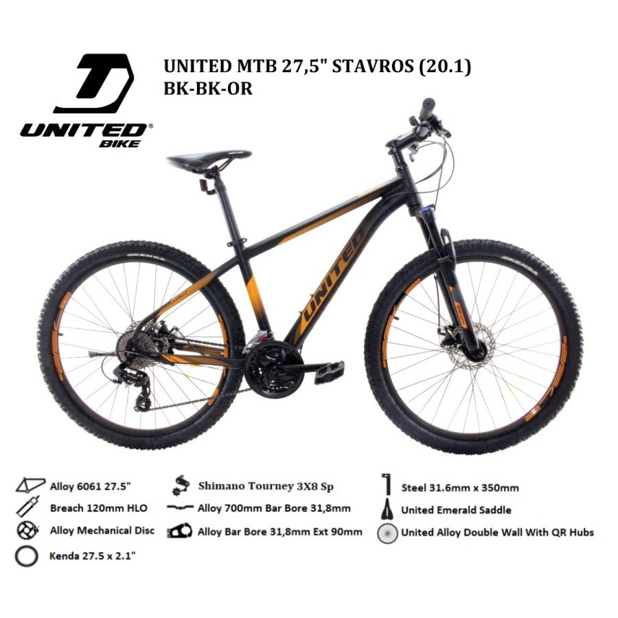 Sepeda Gunung 27,5 inch MTB UNITED STAVROS 3x8 speed Alloy Garansi SNI-2