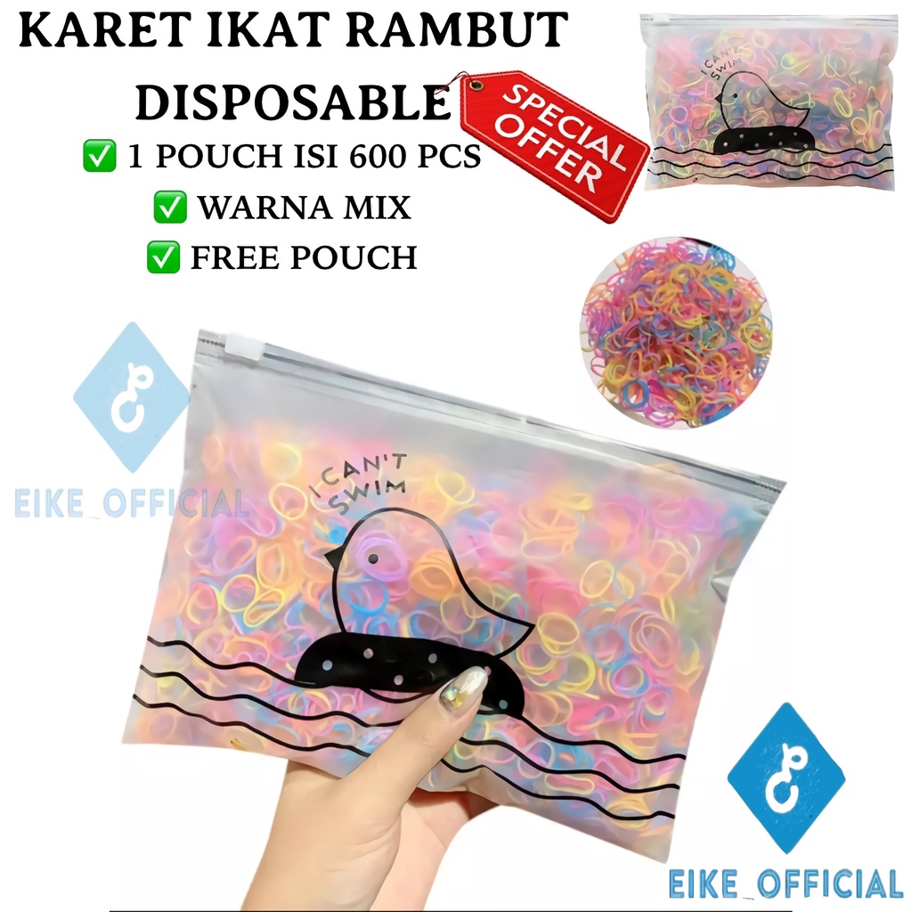 [Eike] KARET IKAT RAMBUT 600 PCS / KARET IKAT RAMBUT JEPANG / KARET IKAT RAMBUT WARNA WARNI / KUNCIRAN RAMBUT