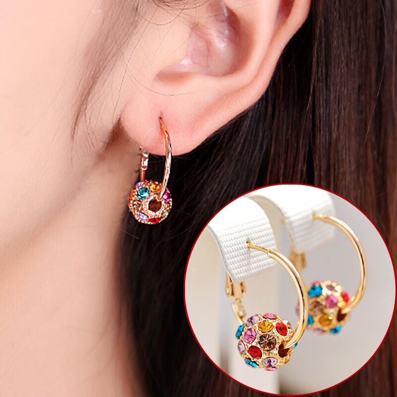 ★ODS★K42 Anting Hoop Geometris Hias Warna-Warni Gaya Vintage Wanita