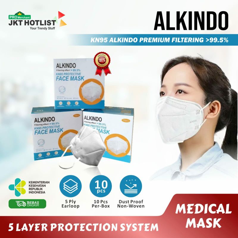 Masker KN95 Medis Alkindo 5ply 1 Box isi 10 Pcs Masker Kesehatan Original BPNB - Masker N95