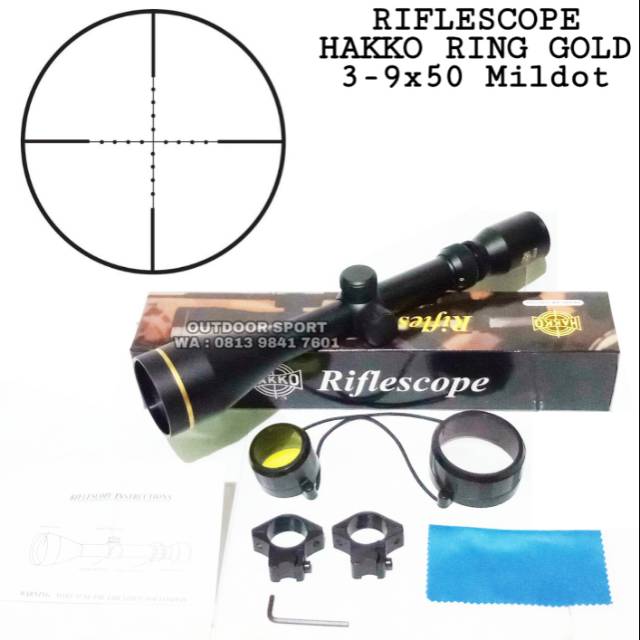 Telescope Hakko Gold 3-9x50 AO Mildot Reticle Glass for Air Rifle Hunting Scope - Teleskop Hakko