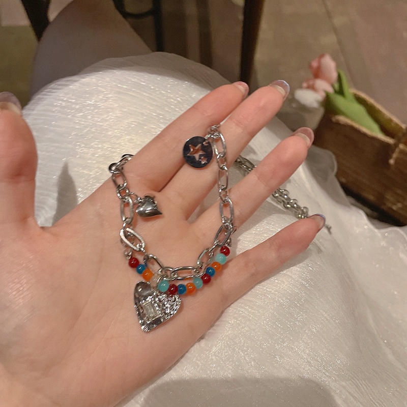 AY(CN) Y2k Kalung Choker Rantai Liontin Hati / Kupu-Kupu / Salib / Mutiara / Kristal Warna Gold / Silver Untuk Wanita