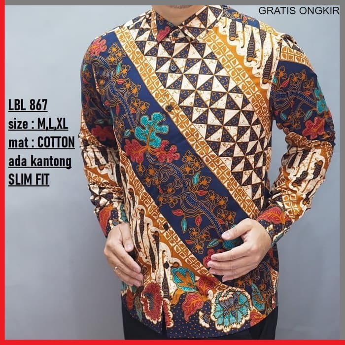 KEMEJA PRIA BATIK LENGAN PANJANG HEM BAHAN KATUN HALUS 40S LBL 867 BAJU MEWAH MODERN BY PENDEK JAKARTA PLATINUM