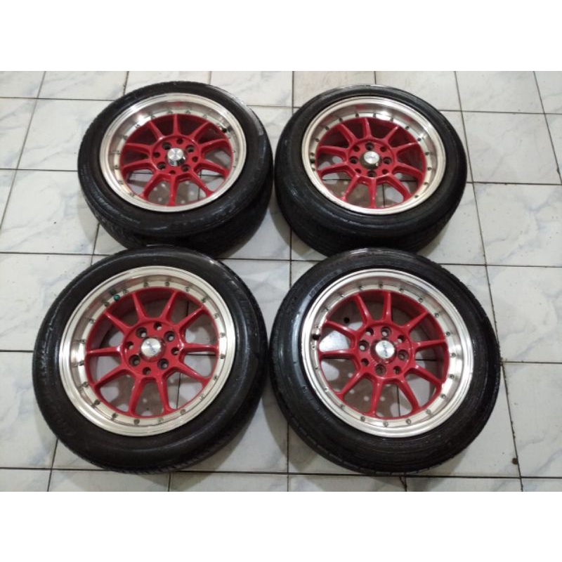 VELG BEKAS COPOTAN MOBIL RING 15 + BAN SEKEN BAUT 4 PCD 100 DAN 114.3