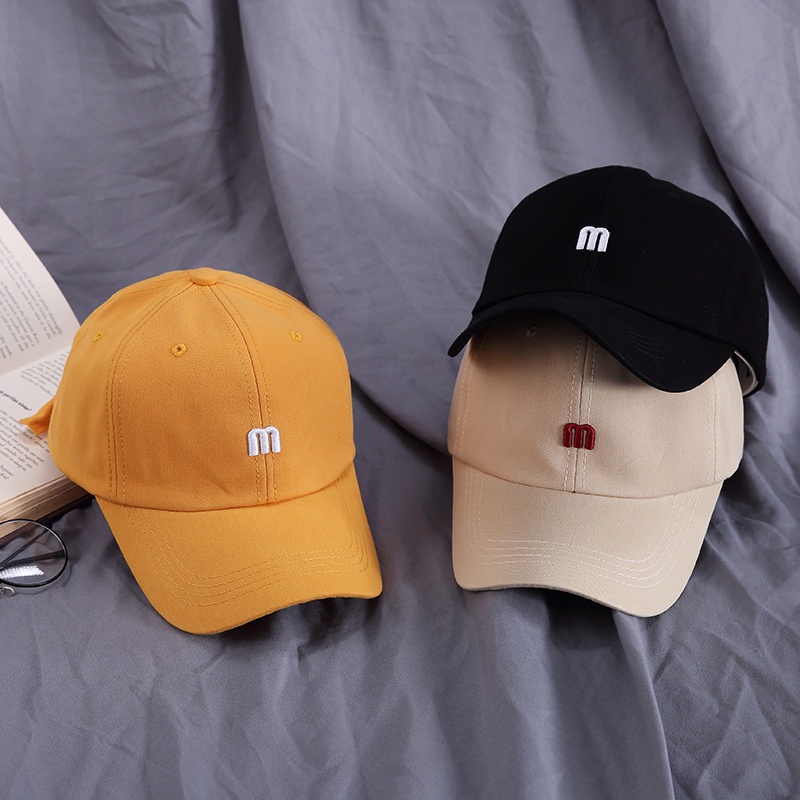 M Letter Baseball Cap Curved Brim Retro Soft Top Casual Hip-hop