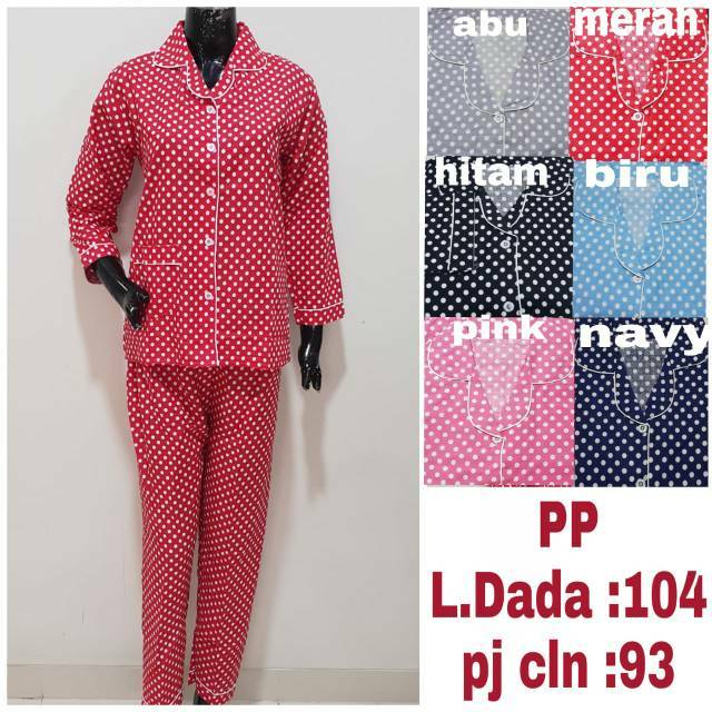 Dtree . baju tidur piyama dewasa pp motif polkadot / dottie katun eropa