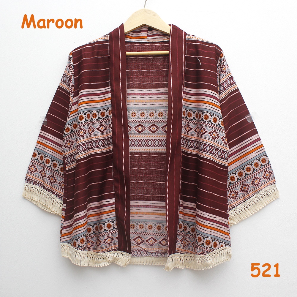 𝑱𝒂𝒌𝒂𝒓𝒕𝒂𝑭𝒂𝒔𝒉𝒊𝒐𝒏 cardigan outer batik tribal katun adem rumbai sisir keliling bohemian etnik boho styleO-521 maroon