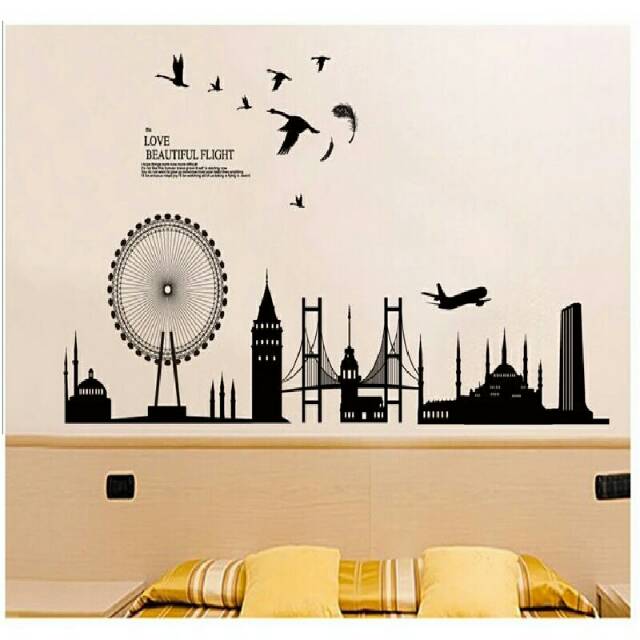 RELIZA WALL STICKER SILUET HITAM LONDON CITY KINCIR STIKER DINDING JM7279