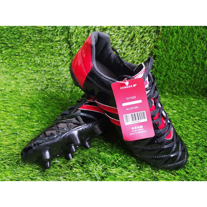 Sepatu Bola Fonder Sevspo 12 Pass Hitam Merah Black Gold