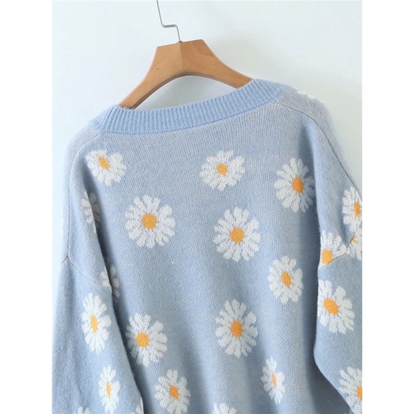 Daisy Flower V Neck Evelyn Cardigan Import Premium