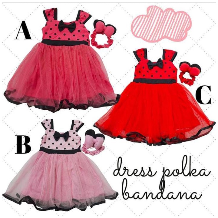 Baju Bayi Perempuan Dress Bayi Murah Terjangkau Nyaman Adem Polka Band