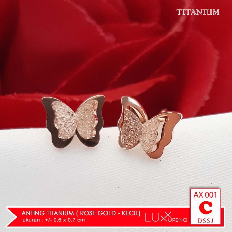 AX 001 Anting Titanium Kupu Kupu Anti Karat Perhiasan Stainless Steel Murah Berlian Anting Tusuk Kupu Rose Gold Anting Gold Giwang Emas Imitasi Anting Anti Karat Selamanya Anting Mewah Luxx Xuping