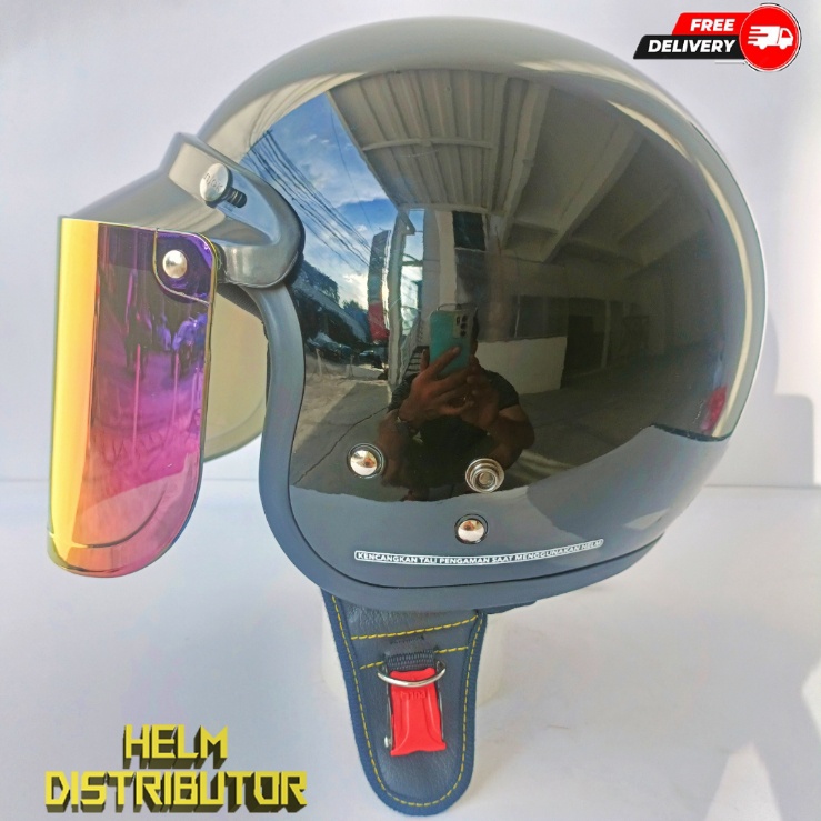 HELM BOGO RETRO DEWASA KUALITAS PREMIUM KACA DATAR FULL LEHER UNTUK PRIA DAN WANITA SNI (COD)