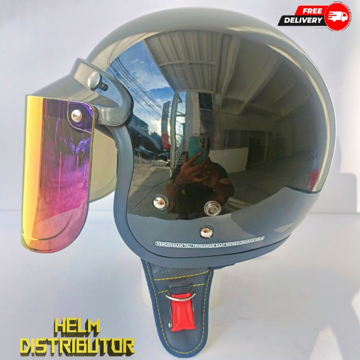 HELM BOGO RETRO KUALITAS PREMIUM KACA DATAR FULL LEHER SNI DEWASA PRIA WANITA (COD)