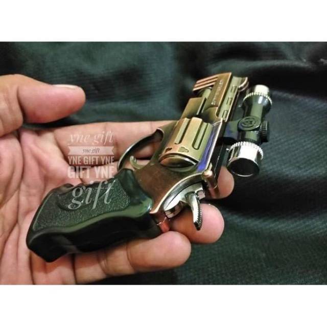 KOREK API GAS BARA PISTOL REVOLVER LASER MINI KOREK PISTOL LASER MINI