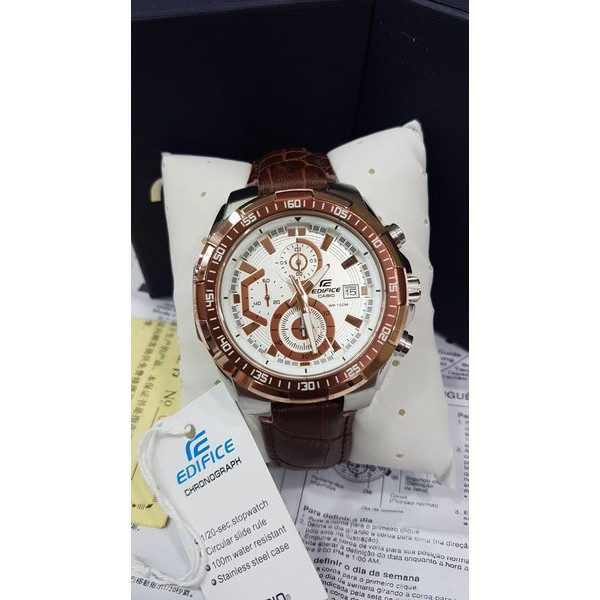 Casio Edifice Original Japan EFR 539L - 1Av Leather Brown Dial WhiteRoseGold